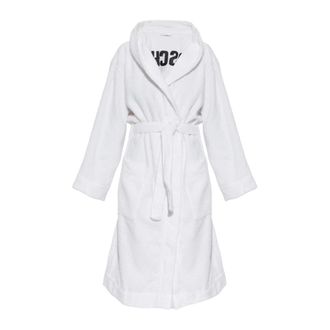 Moschino Nachtkleding, Dames, Wit, S, Katoen, Katoenen badjas met capuchon