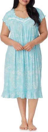 Eileen West Cap Sleeve Waltz Nightgown in Aqua Floral at Nordstrom, Size 2X