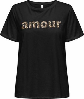 Only T-shirt met opschrift amour in luipaardprint
