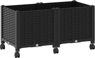vidaXL Macetero De Jard&iacute;n Con Ruedas Negro 80 X 40 X 44 Cm Pp Vidaxl