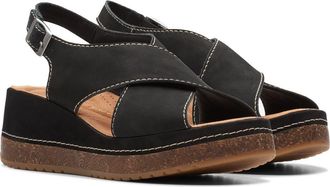 Clarks Kassanda Step Wedge Sandal in Black Nubuck at Nordstrom Rack, Size 6.5