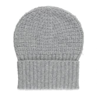 Fabiana Filippi Paillettenversierde Geribbelde Beanie - Dames - Hoeden - Grijs - ONE Size - Pailletten - Accessoires