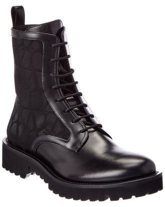 Valentino Toile Iconographe Canvas & Leather Combat Boot