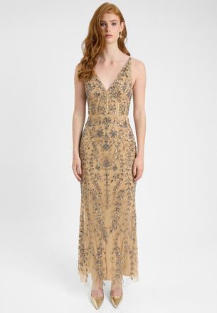 Beauut Embellished Sequin Beaded Corset Maxi Dress With Deep V-Cut in Richmond at Nordstrom, Size 2
