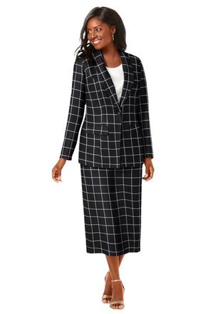 Jessica London 2-Piece Stretch Crepe Single-Breasted Skirt Suit in Black Classic Grid at Nordstrom, Size 24
