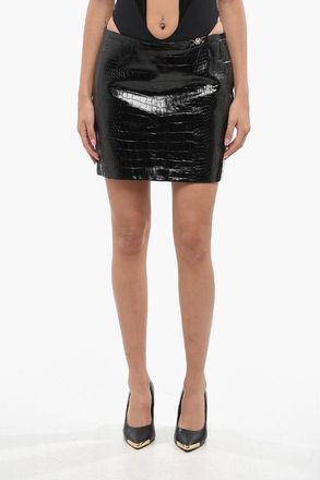 Versace Minigonna in Pelle Effetto Coccodrillo con Zip Versace