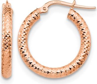 Diamond2Deal 14K Gold 3x20 Diamond-cut Round Hoop Earrings