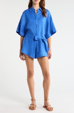 Elan Linen Cover-Up Romper in Sapphire Blue at Nordstrom, Size X-Large