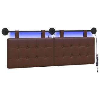 vidaXL Cabecero Colgante Con Luz Led Marr&oacute;n Cuero Sint&eacute;tico Vidaxl
