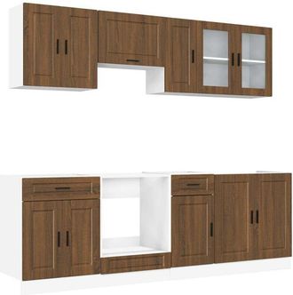 vidaXL Mueble Cocina Kalmar Roble Marr&oacute;n 8 Pzas Madera Contrachapada Vidaxl