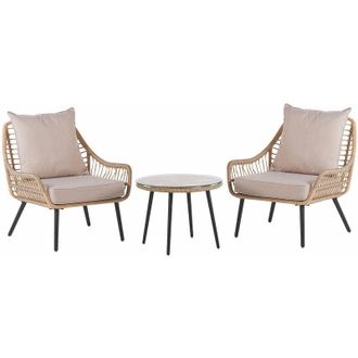 Beliani Beliani - Set da Balcone con Tavolino e 2 Sedie in Finto Rattan Beige con Cuscini Laureto