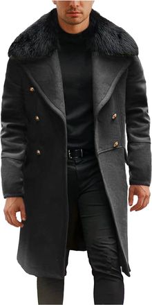 Generic Winter Jackets for Men UK Sale Clearance Long Trench Coat Fur Collar Wool Winter Peacoats Double Breasted Lapel Casual Smart Business Jacket Windbreak