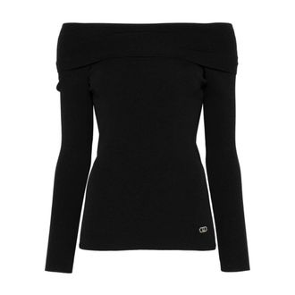 Liu Jo Truien & Vesten, Dames, Zwart, 4Xs, Zwarte Off-Shoulder Sweater met Square Neck