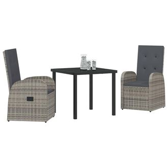 Berkfield Home Stylish 3 Piece Garden Dining Set with Cushions - Grey Poly Rattan