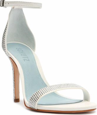 Schutz Women Cadey-Lee Crystal Sandal Leather Stiletto Ankle Strap In White