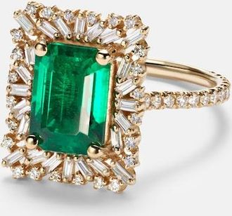 Suzanne Kalan 18kt gold (750/1000) ring with emerald and diamonds