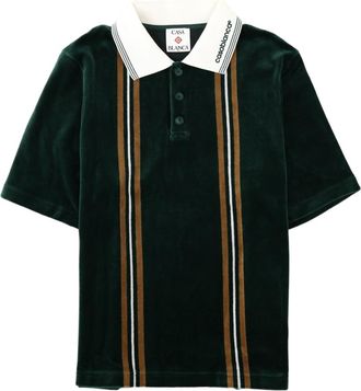 Casablanca Green Velvety Striped Cotton-Blend Polo Shirt