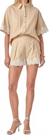 English Factory Womens Midnight Lace Linen Shirt In Beige/white