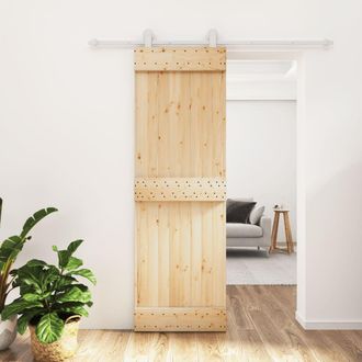 Berkfield Home Sliding Door with Hardware Set 70x210 cm Solid Wood Pine in Brown