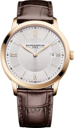 Baume & Mercier Classima Leather Strap Watch, 40mm in Silver at Nordstrom