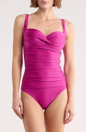 Betsey Johnson Ruched One-Piece Swimsuit in Pink at Nordstrom Rack, Size X-Large