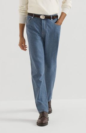 Brunello Cucinelli Virgin wool flannel five-pocket trousers in Cerulean at Nordstrom, Size 48