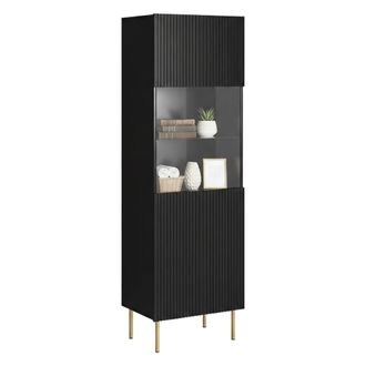 Dmora Vitrina Raccuja, Vitrina De Sal&oacute;n Con Puerta De Cristal Y Detalle, Elevada Del Suelo, 60 X 42 H 183 Cm, Color Negro