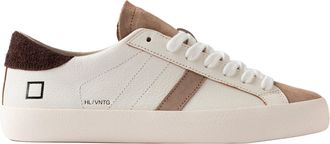 D.A.T.E. Low-Top White Leather Sneakers with Beige Suede Accents
