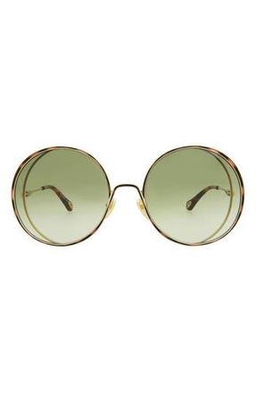 Chlo&eacute; Novelty 61mm Round Sunglasses in Gold Green at Nordstrom Rack