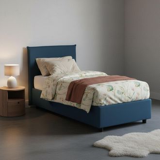 Dmora Cama Individual Dbach, Cama Contenedor Con Revestimiento De Tela, 100% Made In Italy, Apertura Frontal, Con Colch&oacute;n Cm 80x200 Incluido, Azul - Dmora