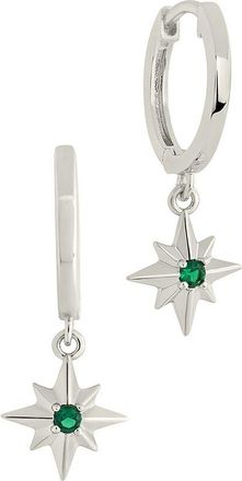 Sterling Forever Silver Cz Demi Burst Charm Hoop Earrings