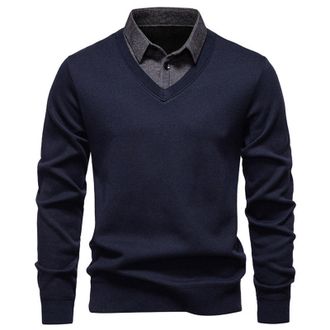 Generic Mens Jumper Mock Collar Sweater Men V-Neck Plain Classic Sweaters Long Sleeve Jumpers Lightweight Knitted Pullover Sweatshirt Mens Casual Business Bas