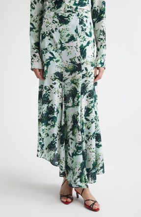 Proenza Schouler Joelle Print High-Low Skirt in Dark Green Multi at Nordstrom, Size 12