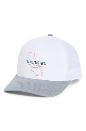Travis Mathew Almost Weather California Trucker Hat in White at Nordstrom Rack