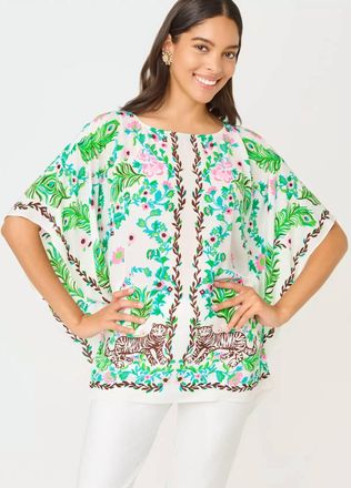 Lilly Pulitzer Brittina Caftan Tunic In Resort White Royal Zoo
