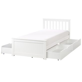 Beliani Cama Con Somier De Madera De Pino Mdf Minimalista Con Almacenaje 4 Cajones 90 X 200 Cm Blanco Olendon