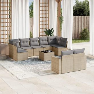 vidaXL Juego De Sof&aacute;s Jard&iacute;n Con Cojines Beige 10 Pzas Rat&aacute;n Sint&eacute;tico Vidaxl