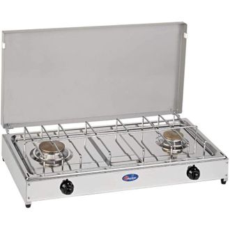 Parker Fornello a gas gpl / metano a 2 fuochi Pianale in acciaio inox cf Parker mod. 5522G. Colore: Grigio Gpl