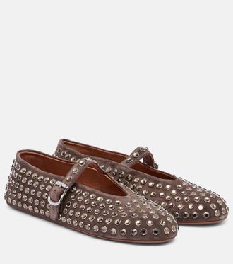 Alaia Ala&iuml;a Embellished suede Mary Jane flats