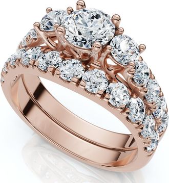 Pompeii3 1 3/4Ct 3-Stone Diamond Engagement Wedding Ring Set 14k Gold or Pt Lab Grown