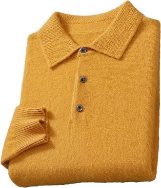 Generic Men 100% Mink Cashmere Jacket Collar Honeycomb Pin Shirt Knit Pullover Ginger L