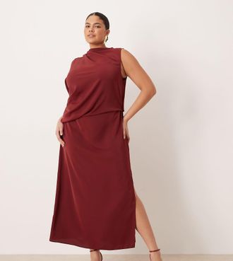 Asos Curve ASOS DESIGN Curve - Vestito sinuoso monospalla drappeggiato bordeaux-Rosso