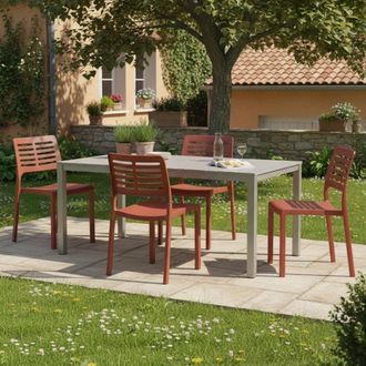 Dmora Silla De Exterior Canoe, 4 Sillas, Apilables Made In Italy, Soporta 120 Kg, Marr&oacute;n Terracota
