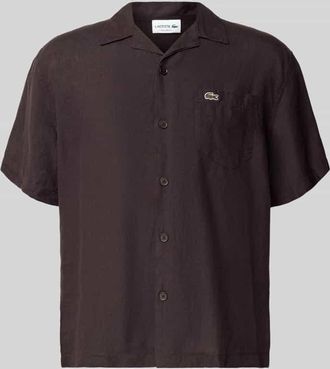 Lacoste Relaxed Fit Leinenhemd mit Resortkragen in Schoko, Gr&ouml;&szlig;e 39