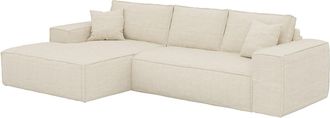 Vente-Unique Sof&aacute; rinconera izquierda convertible express de pana beige - Cama de 140 cm - Colch&oacute;n de 13 cm con viscoel&aacute;stica - AMELIA