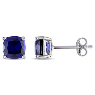 Mimi & Max 2 1/2 CT TGW Cushion Cut Created Blue Sapphire Stud Earrings in Sterling Silver