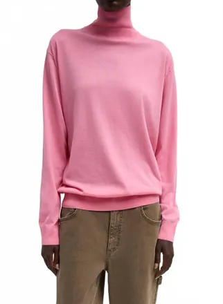 Tibi Super Fine Gauge Perfect Turtleneck Pullover In Bubble Gum Pink