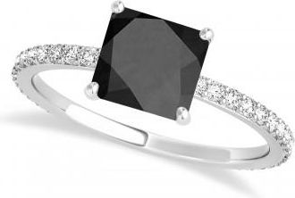 Allurez Princess Onyx & Diamond Hidden Halo Engagement Ring 14k White Gold (0.89ct)