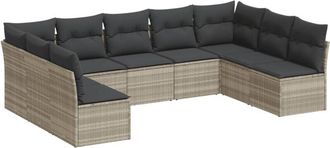 vidaXL Set Muebles Jard&iacute;n 9 Pzas Y Cojines Rat&aacute;n Sint&eacute;tico Gris Claro Vidaxl