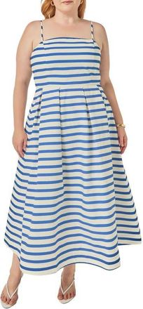 English Factory Striped Cotton Midi Dress in Off White/royal Blue at Nordstrom, Size 1X